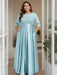 Mist Plus Size Floor-Length Mother of the Bride A-Line Dress with 3/4 Sleeves Scoop Neck Bow & Sequins