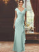 V-Neck Short-Sleeve Floor-Length Sheath Dress for the Mother of the Bride with Ruffles and Appliques