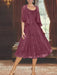 Princess A-Line Tea-Length Mother of the Bride Dress with Scoop Neck Half Sleeves Appliques and Jacket