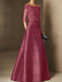 Short-Sleeve Off-the-Shoulder A-Line Mother of the Bride Dress with Belt Applique