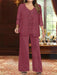 Plus Size 3-Piece Mother of the Bride Chiffon Pantsuit with V-Neck Floor-Length Jacket & Sequins