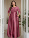 Mulberry Plus Size Floor-Length Mother of the Bride A-Line Dress with 3/4 Sleeves Scoop Neck Bow & Sequins