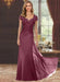 Sweetheart Short-Sleeve Floor-Length Sheath Mother of the Bride Dress with Lace Appliques & Sequins