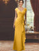 V-Neck Short-Sleeve Floor-Length Sheath Dress for the Mother of the Bride with Ruffles and Appliques