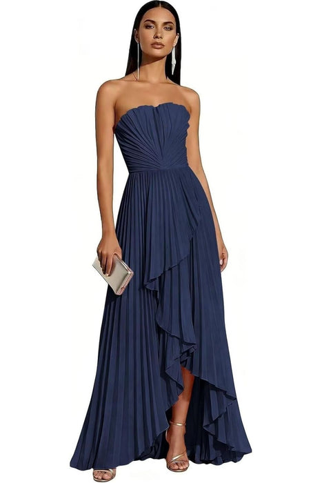 Strapless Pleated Chiffon High-Low Bridesmaid Dress