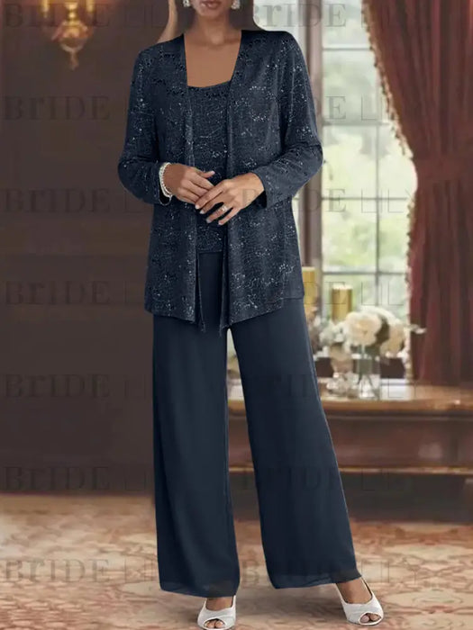 Sequined Chiffon Pantsuits for the Mother of the Bride with Jacket