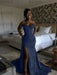 Navy Blue Sparkly Strapless Mermaid Sequined Prom Dress with Slit
