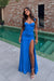 Ocean Blue Sweetheart Satin Prom Dress Mermaid with Front Split