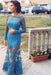Ocean blue Trumpet/Mermaid Bateau Long Sleeves Applique Lace Dresses - Prom Dresses