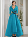 V-Neck A-Line Princess Floor-Length Mother of the Bride Dress with 3/4 Sleeves Appliques and Beading