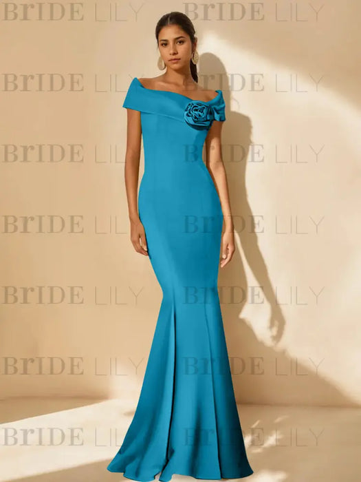 Minimalist Off-the-Shoulder Mother of the Bride Dresses in Trumpet/Mermaid Style with Detachable Flower