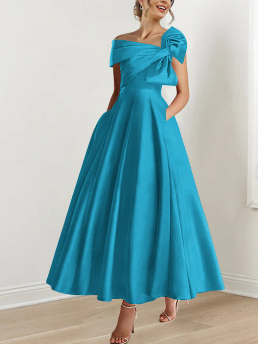 Off-the-Shoulder Sleeveless A-Line Princess Ankle-Length Mother of the Bride Dress with Bow(s)