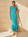 Unique Off-the-Shoulder Tea-Length Mother of the Bride Dress with Short Sleeves and Feathers