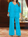 Plus Size 3-Piece Mother of the Bride Chiffon Pantsuit with V-Neck Floor-Length Jacket & Sequins
