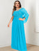 Plus Size Floor-Length Mother of the Bride A-Line Dress with Scoop Neckline Pleats and Sequins