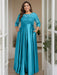 Ocean Blue Plus Size Floor-Length Mother of the Bride A-Line Dress with 3/4 Sleeves Scoop Neck Bow & Sequins