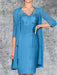 Ocean Blue Knee-Length V-Neck Sheath/Column Mother of the Bride Dresses