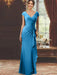 V-Neck Short-Sleeve Floor-Length Sheath Dress for the Mother of the Bride with Ruffles and Appliques
