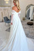 Off-the-Shoulder Satin Wedding Dress Aline Long Sleeves Lace Bridal Dress with Split