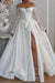 Off-the-Shoulder A-Line Satin Wedding-Dress Lace Long Sleeves with Front Split