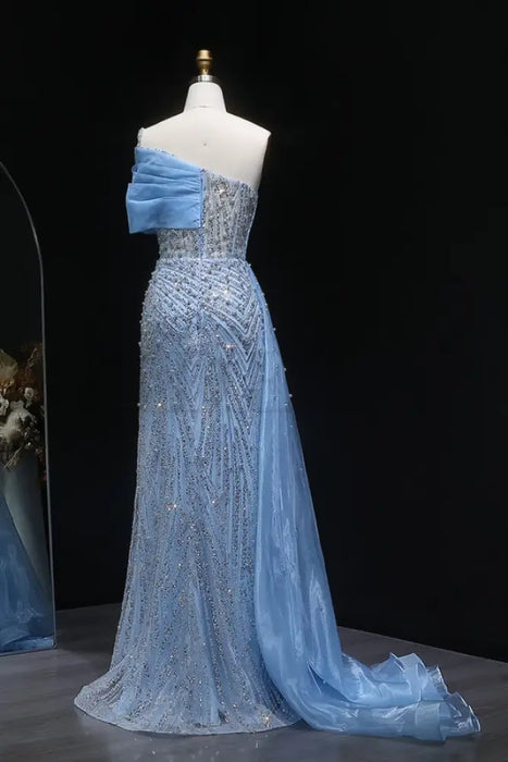 One-Shoulder Sequins Long Mermaid Prom Dress with Chapel Train