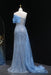 One-Shoulder Sequins Long Mermaid Prom Dress with Chapel Train