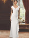 V-Neck Short-Sleeve Floor-Length Sheath Dress for the Mother of the Bride with Ruffles and Appliques