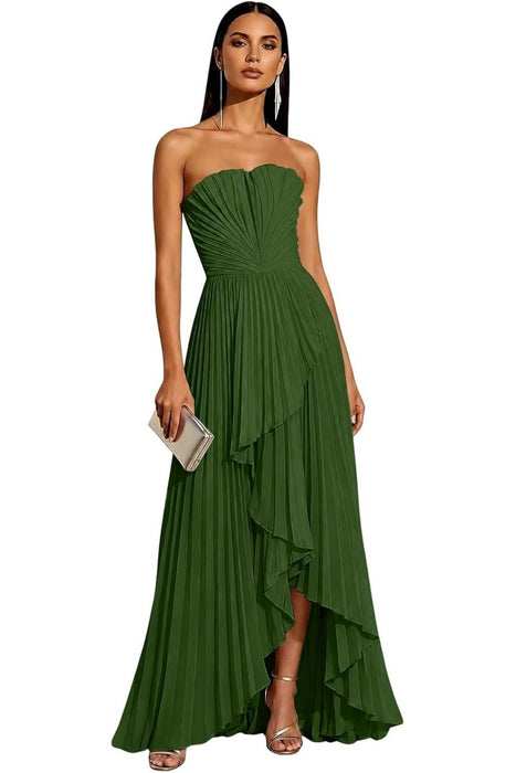 Strapless Pleated Chiffon High-Low Bridesmaid Dress