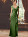 V-Neck Short-Sleeve Floor-Length Sheath Dress for the Mother of the Bride with Ruffles and Appliques