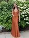 Orange V-neck Beaded Satin A Line Prom Dress