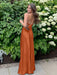 Orange V-neck Beaded Satin A Line Prom Dress