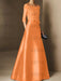Short-Sleeve Off-the-Shoulder A-Line Mother of the Bride Dress with Belt Applique