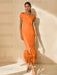 Unique Off-the-Shoulder Tea-Length Mother of the Bride Dress with Short Sleeves and Feathers