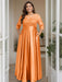Orange Plus Size Floor-Length Mother of the Bride A-Line Dress with 3/4 Sleeves Scoop Neck Bow & Sequins