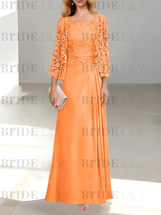 2 A-Line/Princess Scoop Mother of the Bride Dresses with Pleated & Lace Appliques Floor-Length