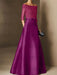Short-Sleeve Off-the-Shoulder A-Line Mother of the Bride Dress with Belt Applique