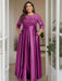 Orchid Plus Size Floor-Length Mother of the Bride A-Line Dress with 3/4 Sleeves Scoop Neck Bow & Sequins