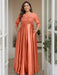 Papaya Plus Size Floor-Length Mother of the Bride A-Line Dress with 3/4 Sleeves Scoop Neck Bow & Sequins