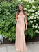 Peach V-neck Beaded Satin A Line Prom Dress