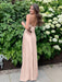 Peach V-neck Beaded Satin A Line Prom Dress