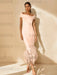 Unique Off-the-Shoulder Tea-Length Mother of the Bride Dress with Short Sleeves and Feathers