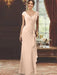 V-Neck Short-Sleeve Floor-Length Sheath Dress for the Mother of the Bride with Ruffles and Appliques