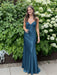 Peacock V-neck Beaded Satin A Line Prom Dress