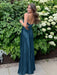 Peacock V-neck Beaded Satin A Line Prom Dress
