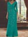 V-Neck 3/4 Sleeve Floor-Length Sequined Mother of the Bride Sheath Dress