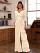 V-Neck Chiffon Jumpsuit with Ruched Detail and 3/4 Sleeves for the Mother