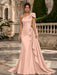 Pearl Pink One Shoulder Satin Mermaid Evening Dresses with 3D Flowers