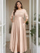 Pearl Pink Plus Size Floor-Length Mother of the Bride A-Line Dress with 3/4 Sleeves Scoop Neck Bow & Sequins
