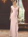 V-Neck Short-Sleeve Floor-Length Sheath Dress for the Mother of the Bride with Ruffles and Appliques