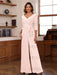 V-Neck Chiffon Jumpsuit with Ruched Detail and 3/4 Sleeves for the Mother